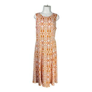 Danny & Nicole Large Fit Flare Dress Orange Ikat Damask Sleeveless Midi Travel